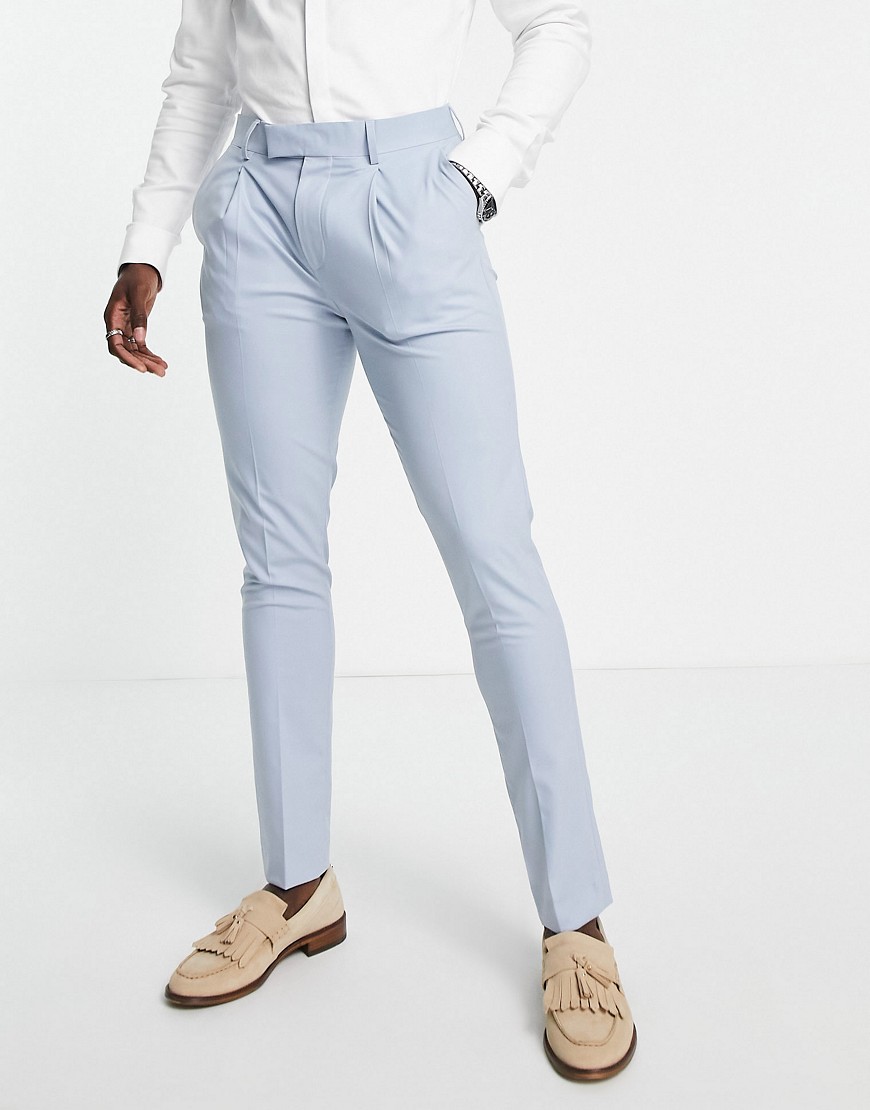 Noak ’Camden’ super skinny premium fabric suit trousers in light blue with stretch