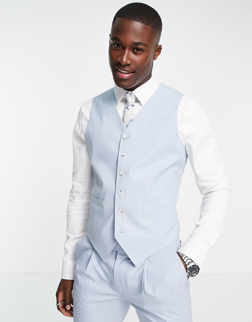 Noak 'Camden' super skinny premium fabric waistcoat in light blue with stretch