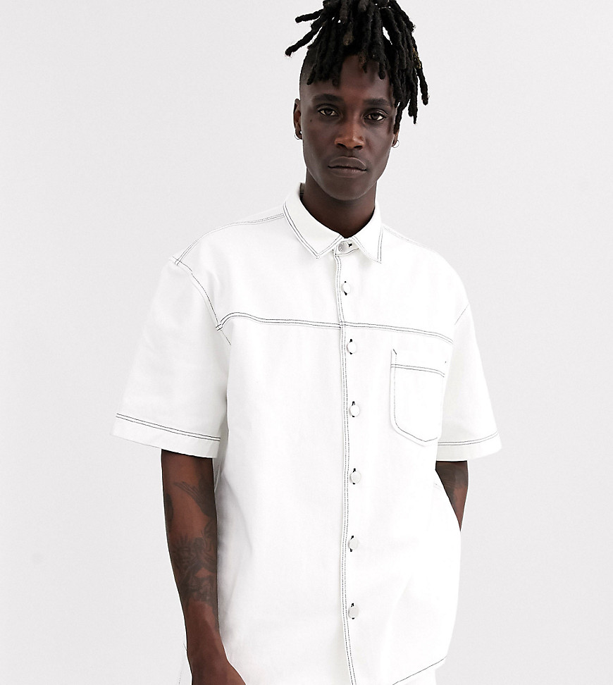 Noak - Camicia di jeans écru con cuciture a contrasto-Bianco