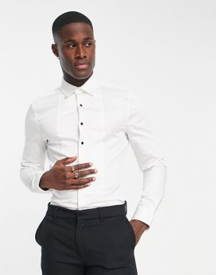Noak easy iron skinny formal shirt with bib detail in white - ASOS Price Checker
