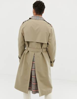 Noak check lined trench coat in stone ASOS