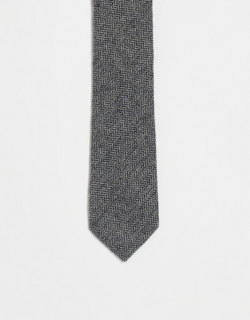 Cravatta slim in lana grigia con trama a spina di pesce-Multicolore - Noak Cravatta uomo Multicolore