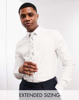 Noak easy iron formal slim fit shirt in sateen twill in white - ASOS Price Checker