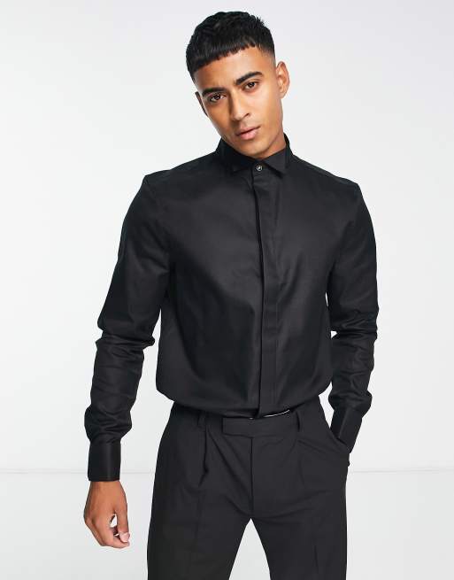Noak easy iron regular formal shirt with wing collar in textured oxford fabric
