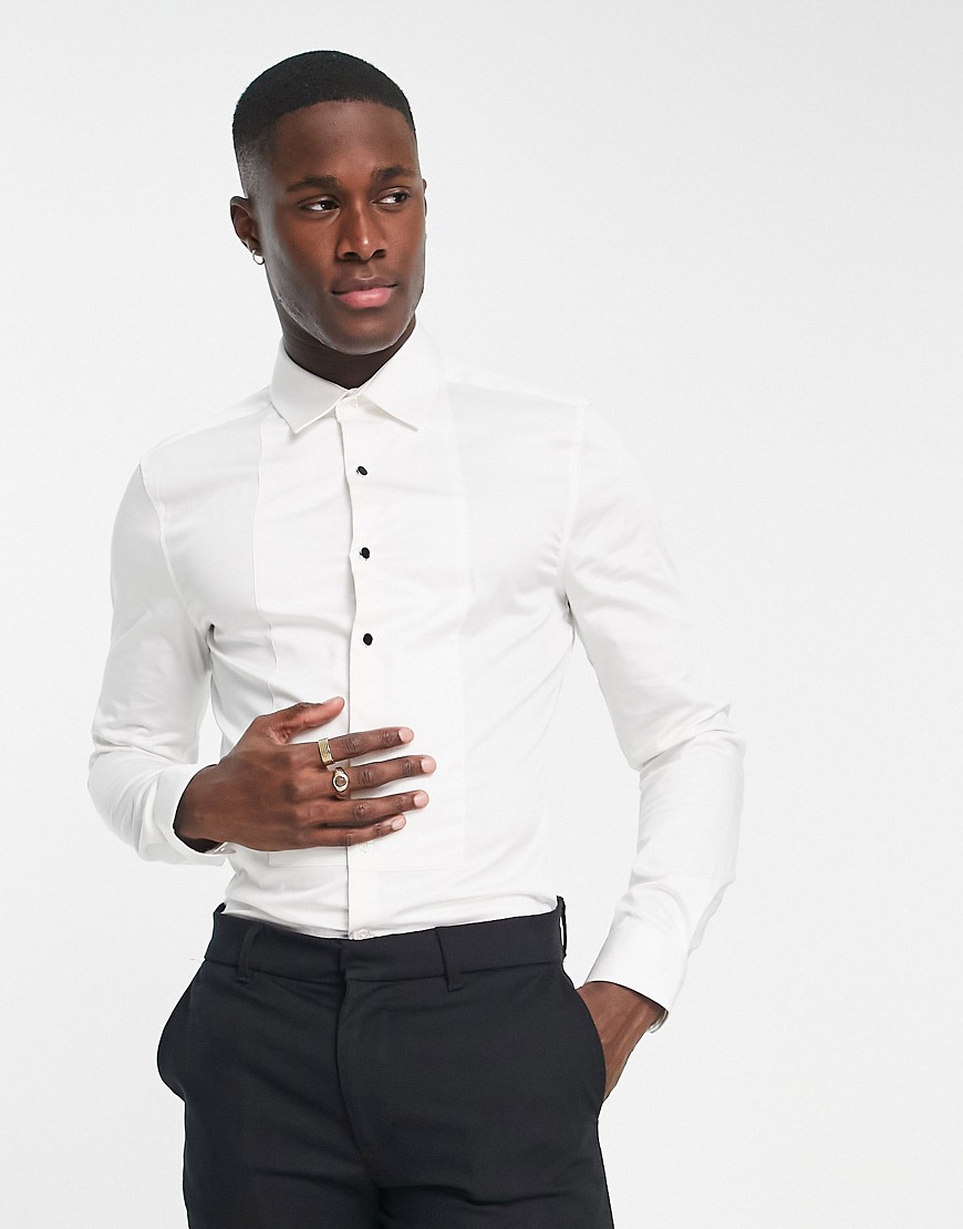 Noak easy iron skinny formal shirt with bib detail in white