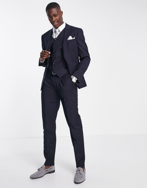Noak - Giacca da abito slim blu navy mélange in pura lana merino, 4 di 4