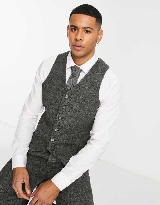 Noak Gilet de costume ajust en tweed Harris Gris anthracite