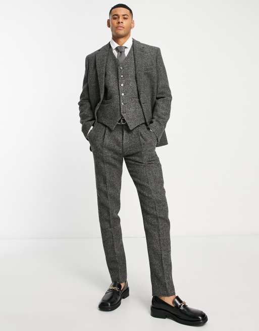 Gilet Tailleur Tweed Gris Noir Vintage Femme Années 80 90 Taille 12