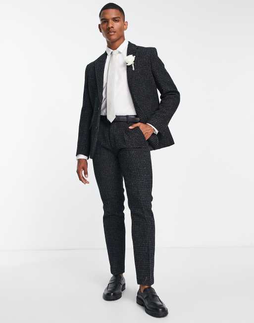 Noak - Harris - Giacca da abito slim in tweed nero pied de poule, 4 di 4
