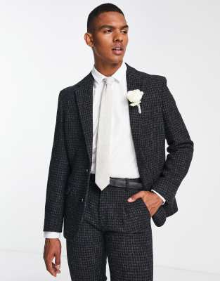 Noak Noak Harris Tweed slim suit jacket in black houndstooth