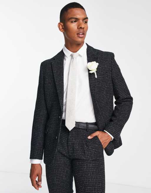 Noak Harris Tweed slim suit jacket in black houndstooth ASOS