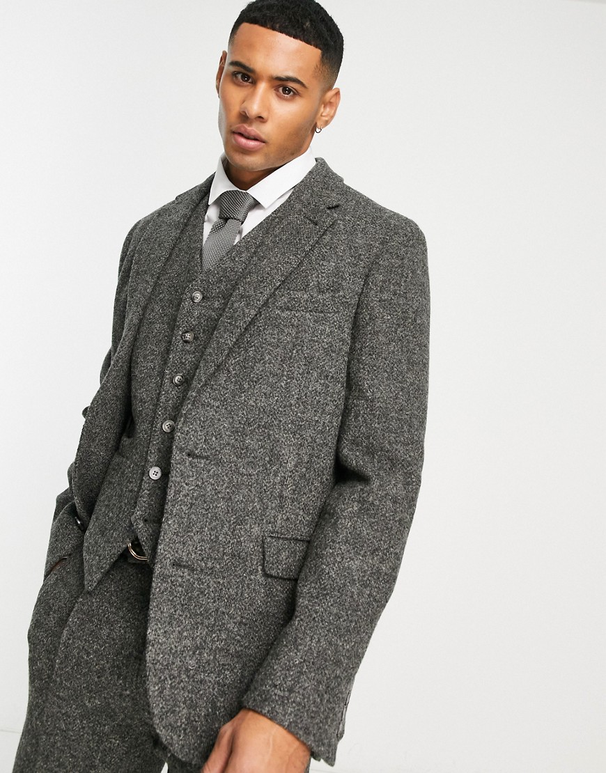Harris Tweed slim suit jacket in charcoal gray