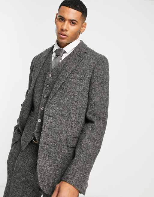 Brown Checkered Tweed Suit Jacket with removable vest piece