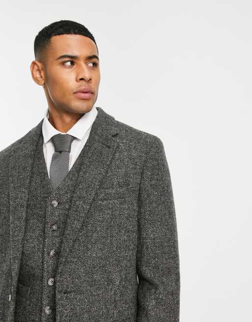 Charcoal Herringbone Tweed Suit