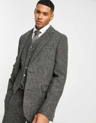 Noak Harris Tweed slim suit jacket in charcoal grey