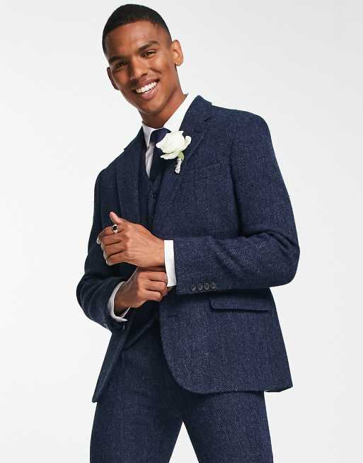 Herringbone sales navy suit