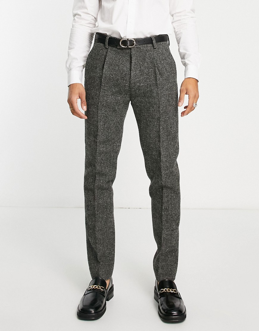 Noak Harris Tweed slim suit pants in charcoal gray