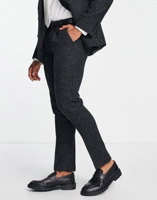 Noak Harris Tweed slim suit trousers in black houndstooth