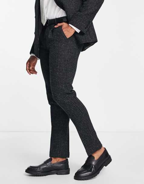 Noak Harris Tweed slim suit trousers in black houndstooth - view 1
