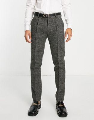 Noak Harris Tweed slim suit trousers in charcoal grey