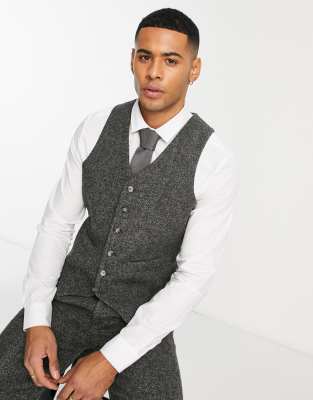 Noak Harris Tweed slim suit waistcoat in charcoal grey ASOS