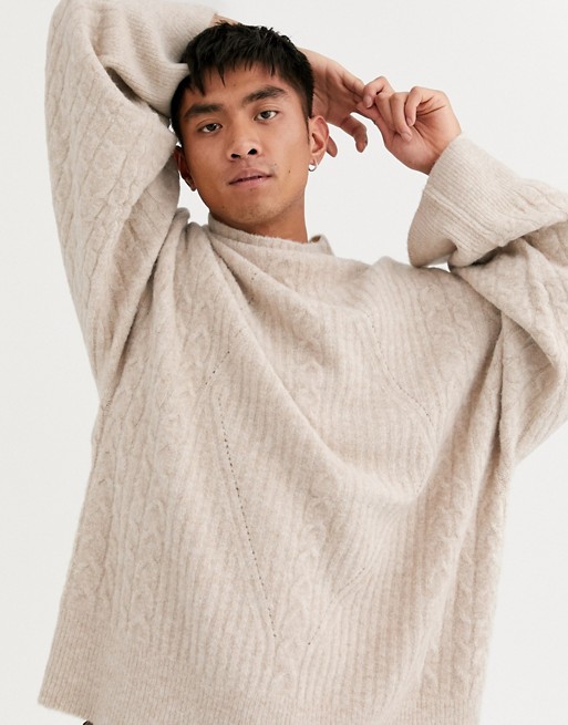 Noak high neck cable knit jumper in camel