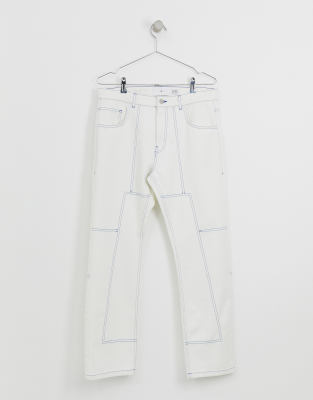 white contrast stitch jeans