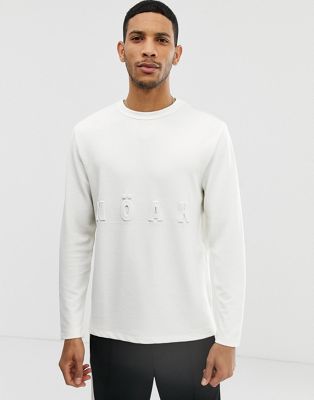 Noak – Långärmad t-shirt i oversize-modell med präglad logga-Vit