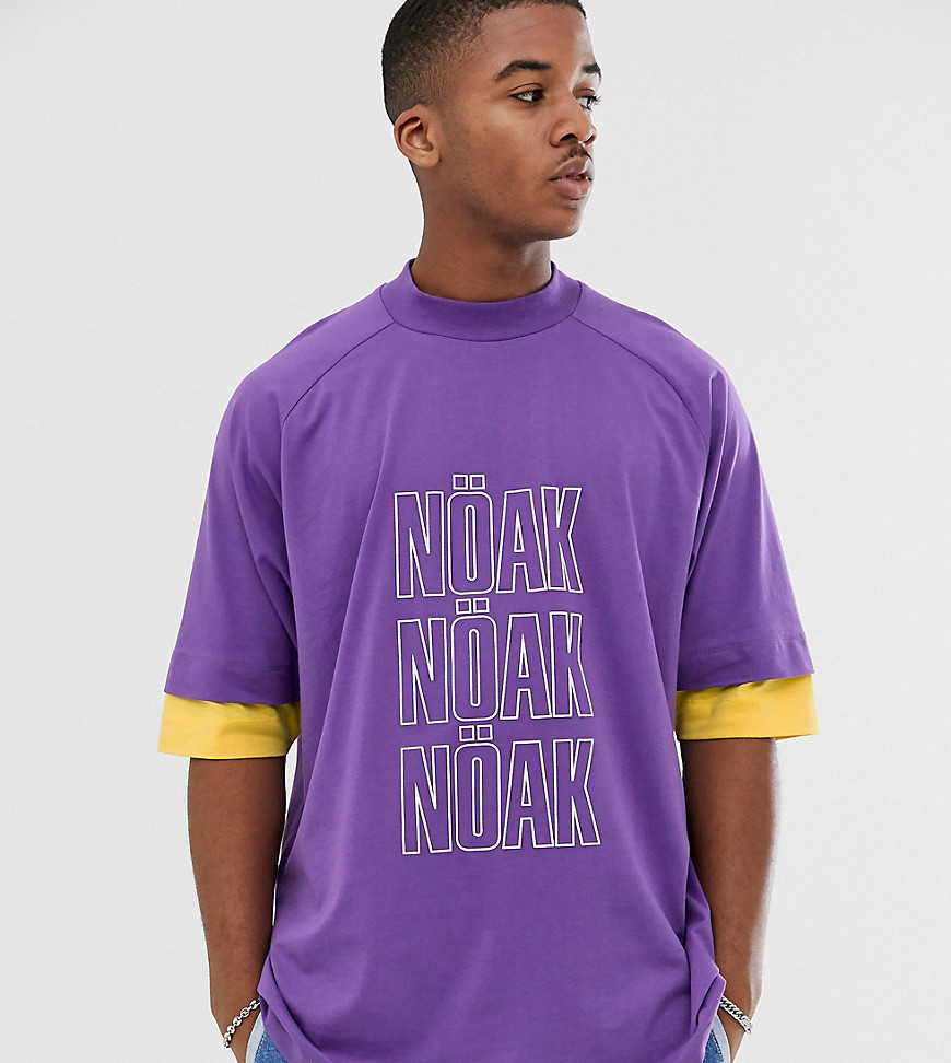 Noak – Lila t-shirt i oversize-modell med gula kontrastärmar