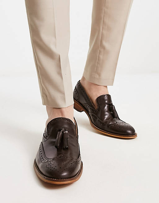 Noak made in Portgual brogue loafer with tassel detail in brown leather ...