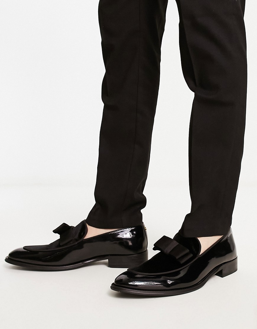 Noak Made In Portgual Loafer In Black Patent And Velvet Mix With Bow Detail
