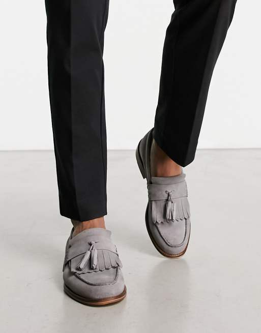 Noak made in Portgual loafer in fringe detail in gray suede | ASOS