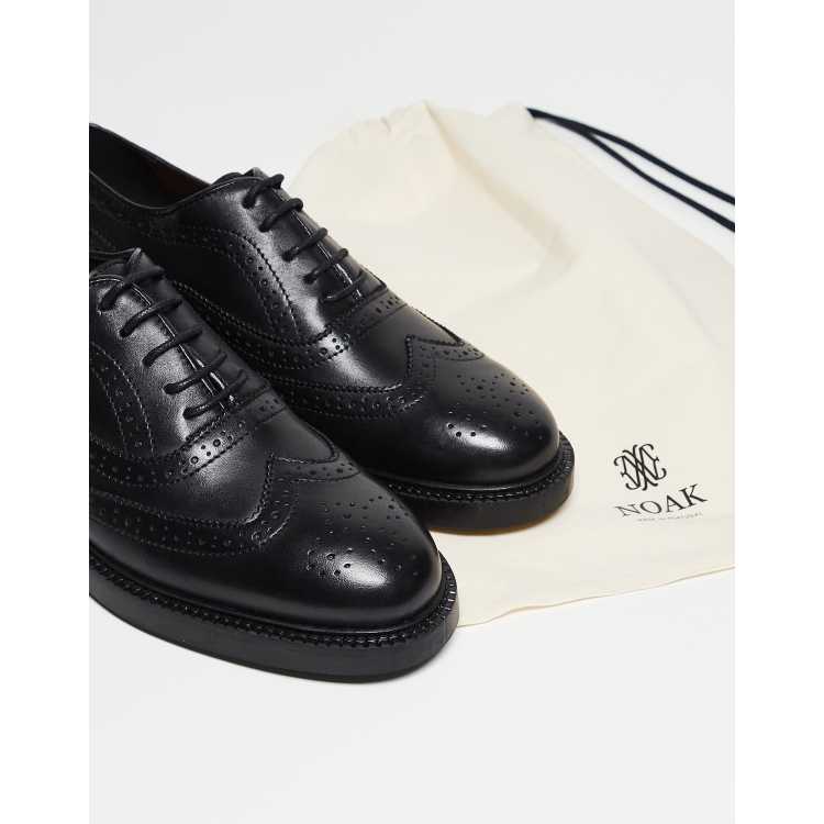 Noak made in Portugal brogue shoes in black leather Noak made in Portugal brogue lace up shoes in black leather  main image 3