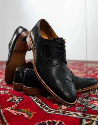 Noak made in Portugal brogue shoes in black leather | ASOS display picture 1