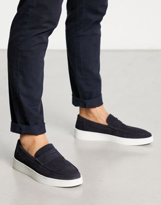 Noak made in Portugal casual loafers in navy suede with contrast white sole
