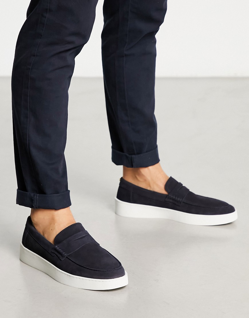 Noak made in Portugal casual loafers in navy suede with contrast white sole-Blue
