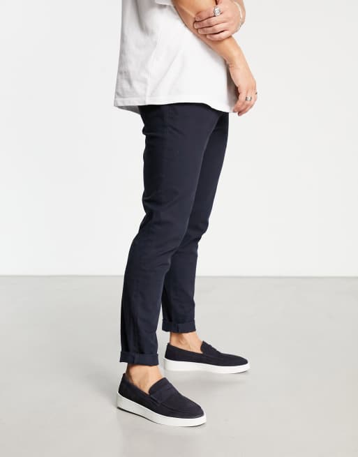 Noak made in Portugal casual loafers in navy suede with contrast white ...