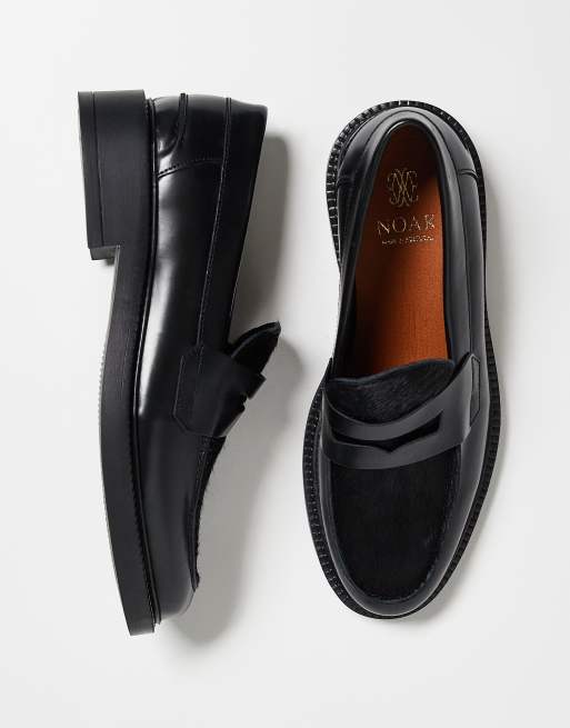 Noak – Made in Portugal – Czarne skórzane loafersy penny z cholewką z włosiem