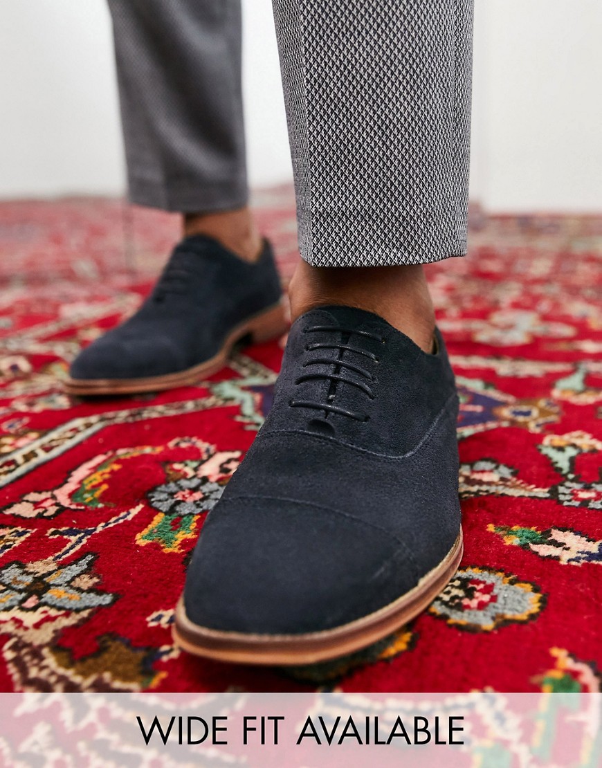 Noak Made In Portugal Derby Shoes With Toe Cap In Navy Suede