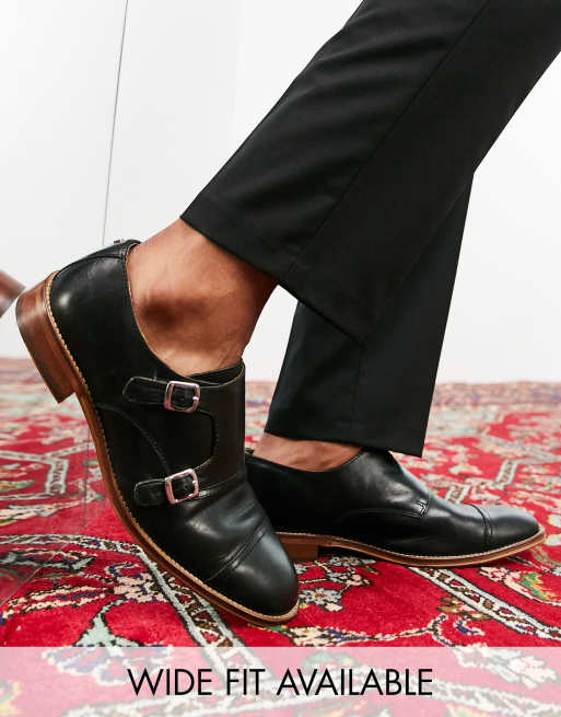 Noak made in Portugal double monk shoes in black leather ASOS