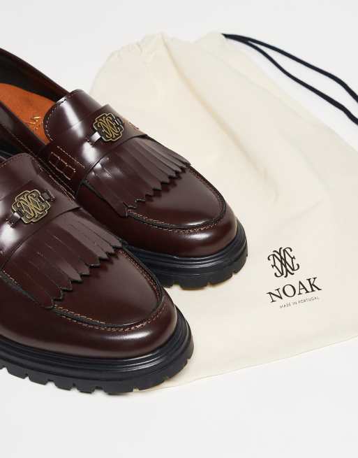 NOAK made in Portugal fringe loafers in brown leather with gold hardware, 3 of 5