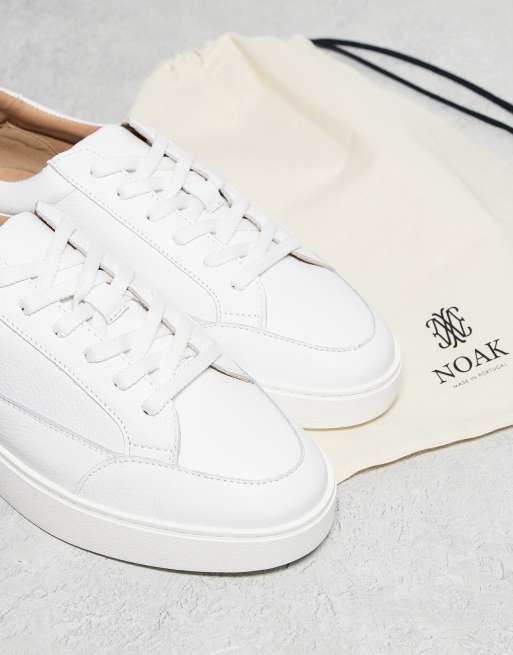 NOAK - Made In Portugal - Hvide sneakers i læder med paneler og snørebånd , 3 af 5
