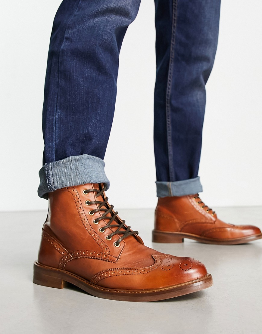 Noak Made In Portugal Lace Up Brogue Boots In Brown Leather