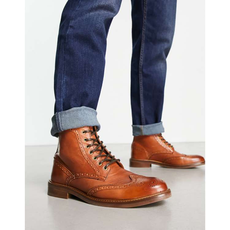 Brown leather lace-up dress boots for men Beatnik