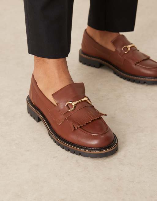 NOAK - Made in Portugal - Leren loafers met franje en trens in lichtbruin 