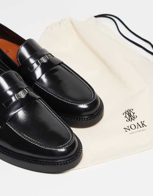 Noak - Made in Portugal - Leren penny loafers in zwart met contrastnaden en gouden hardware, 3 van 5