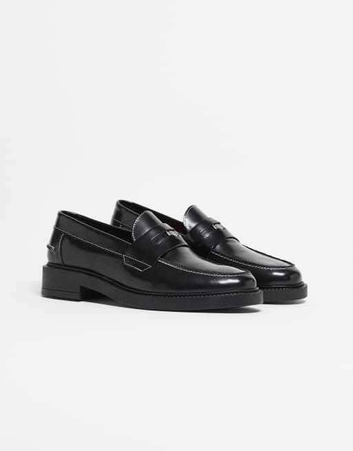 Noak - Made in Portugal - Leren penny loafers in zwart met contrastnaden en gouden hardware, 4 van 5