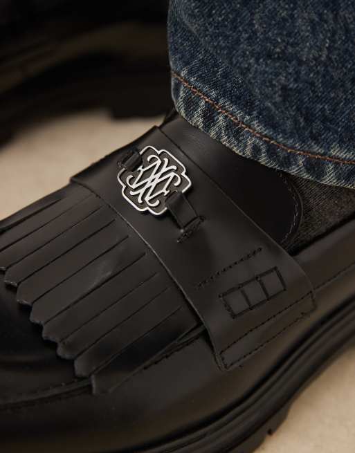 NOAK made in Portugal loafers in black leather with fringe and gold hardware, 2 of 4