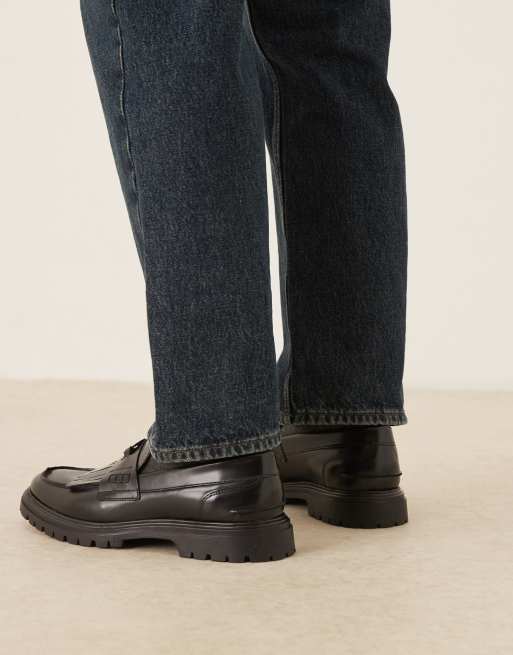 NOAK made in Portugal loafers in black leather with fringe and gold hardware, 3 of 4