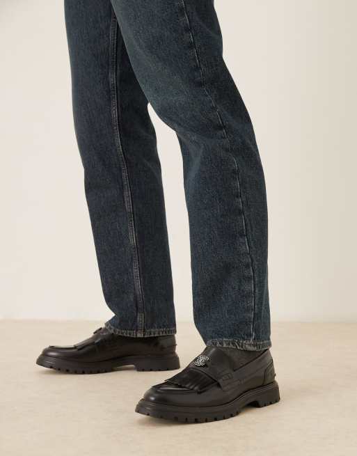NOAK made in Portugal loafers in black leather with fringe and gold hardware, 4 of 4